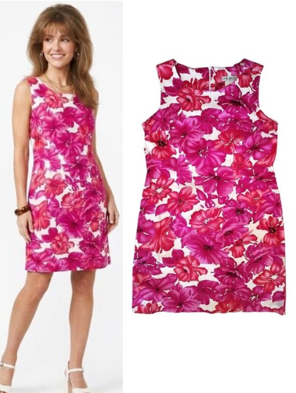 VTG 70s J.W. Treci Fuchsia Pink Floral Sleeveless Mini Shift Dress SZ 6 Petite